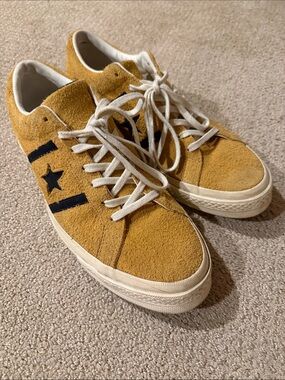 Converse Suede Fuzzy One Star Sneakers in Sunflower Gold with Black Star